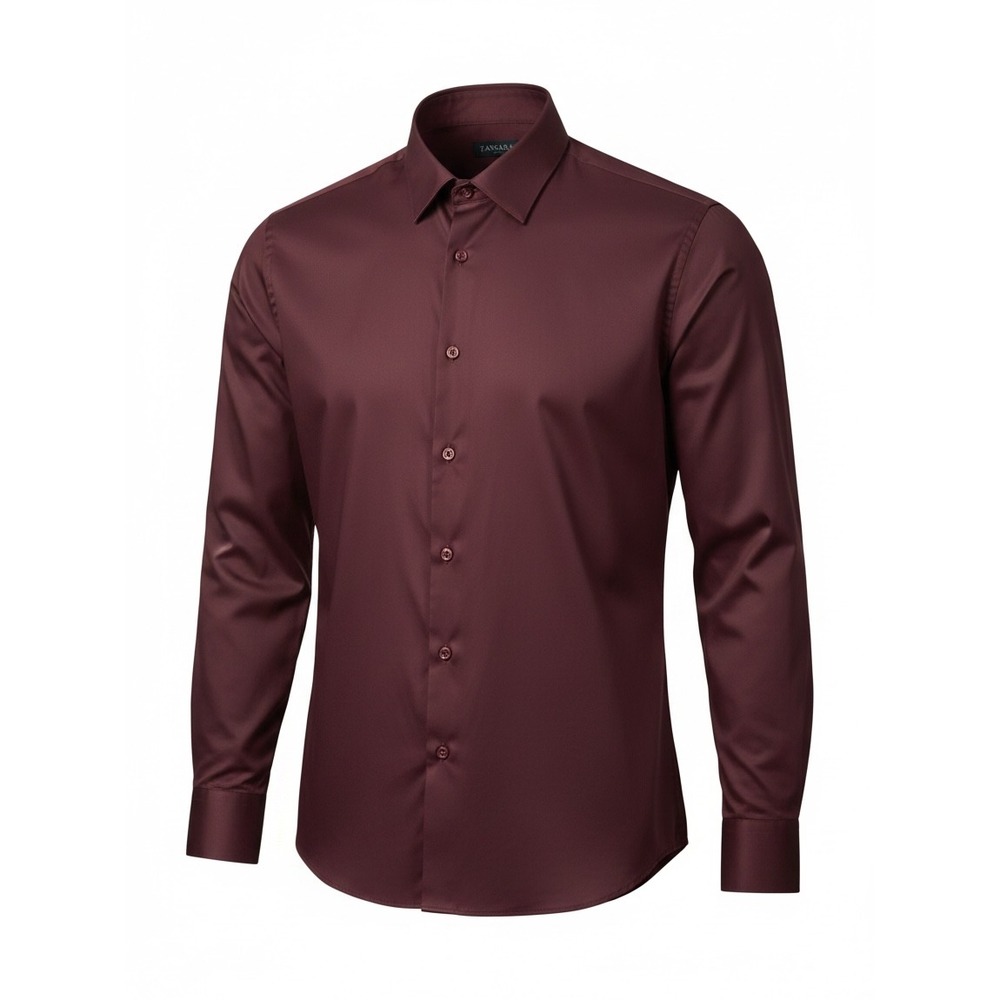 Zanzara Mens Burgundy Long Sleeve Button Down Dress Shirt Maroon Size M